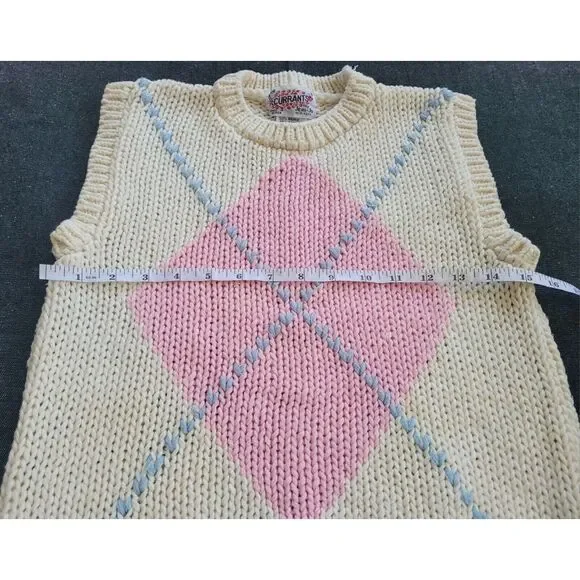 Vintage 60s 70s Ivory White Pink Sweater Vest Argyle Size XS/S Mod Coquette - Picture 7 of 11